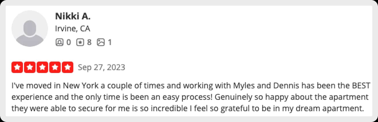 Positive review of realtor services for securing an apartment