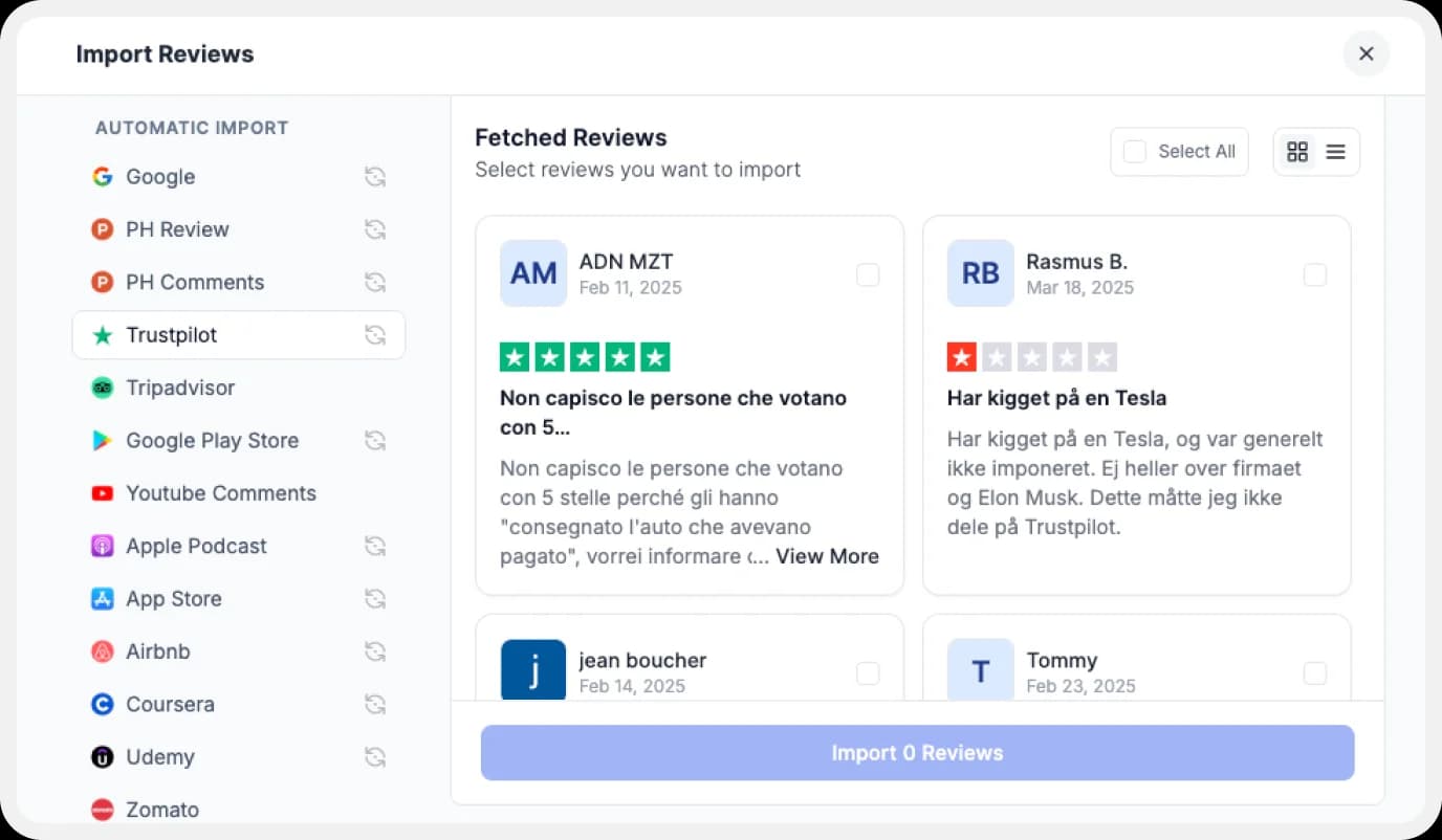 Importing reviews from Trustpilot
