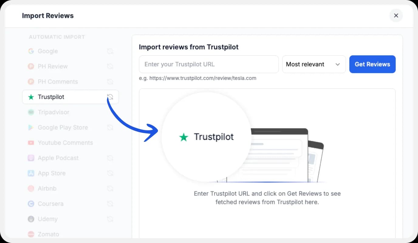 Supported platforms to import Reviews