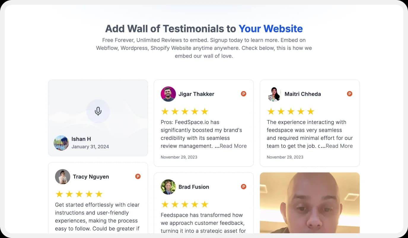 Feedspace wall of testimonials