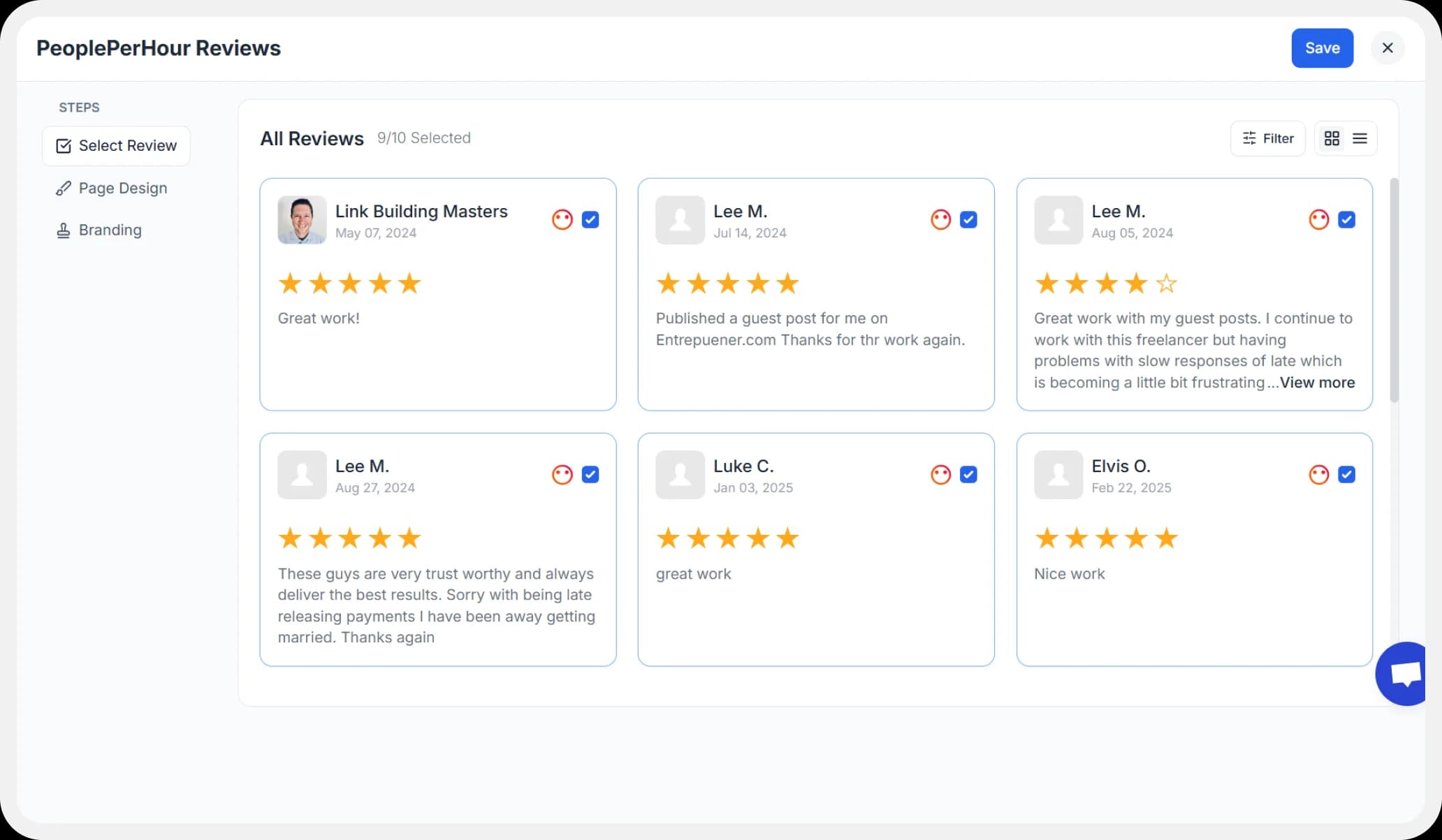 Adding peopleperhour reviews to website with Wall of Love.