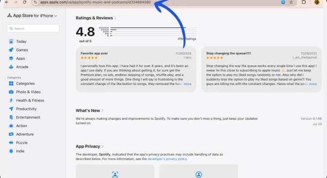 Copy the App Store listing URL from the address bar
