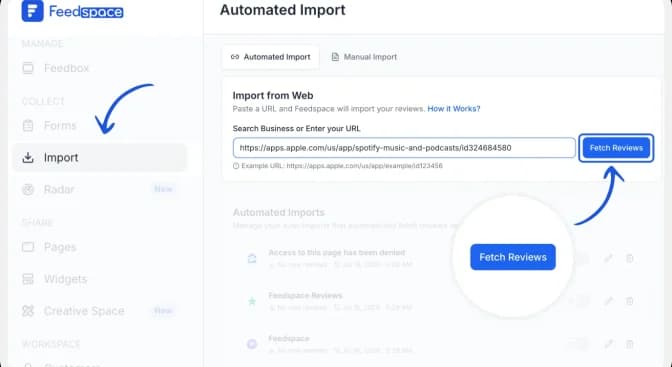 Paste the App Store URL and click Fetch Reviews