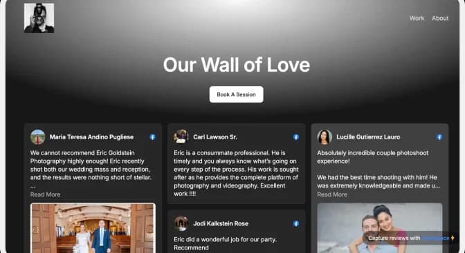 Wall of Love displaying imported Facebook reviews